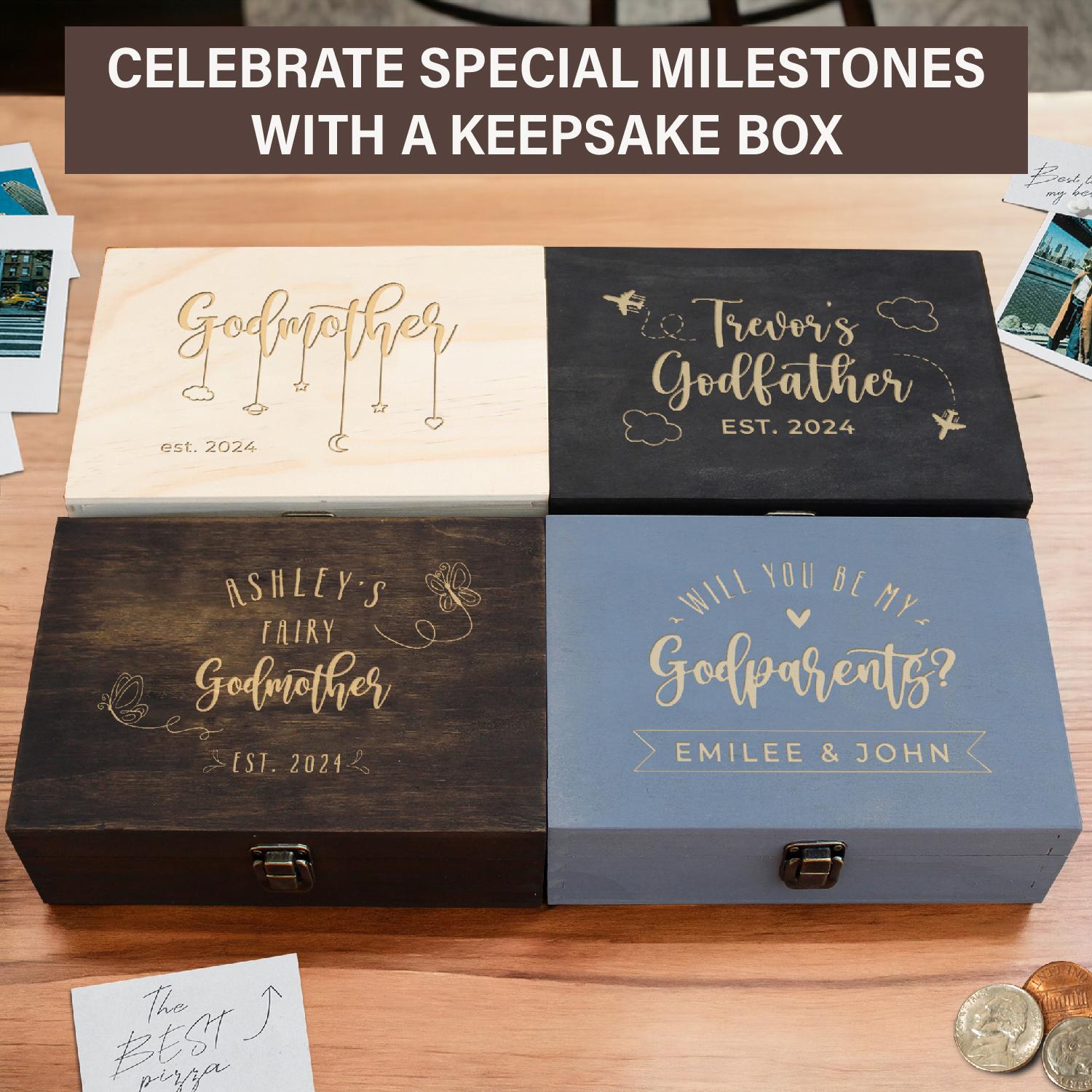 Godparent Proposal Box, Godmother Proposal Gift, Fairy Godmother Gift, Will You Be My Godmother, Personalized Godparent Idea, Baptism Gift #Gift Idea #CustomWoodBox-ADD PERSONALIZATION IN THE NOTES to the seller when you checkout