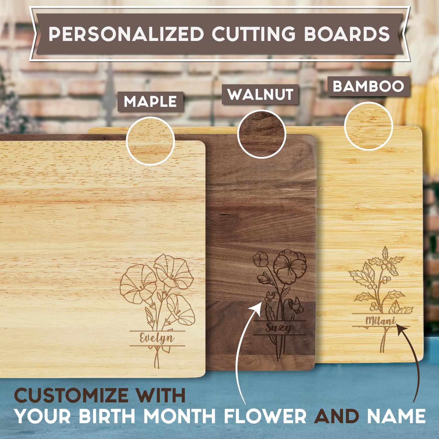 Personalized Split Birth Flower Cutting Board, Custom Chopping Board, Mother's Day Gift, Birthday Gift, First Home Gift, Engraved. #Mother's Day Gift, #PersonalizedGifts, #GiftIdeas - ADD PERSONALIZATION IN THE NOTES