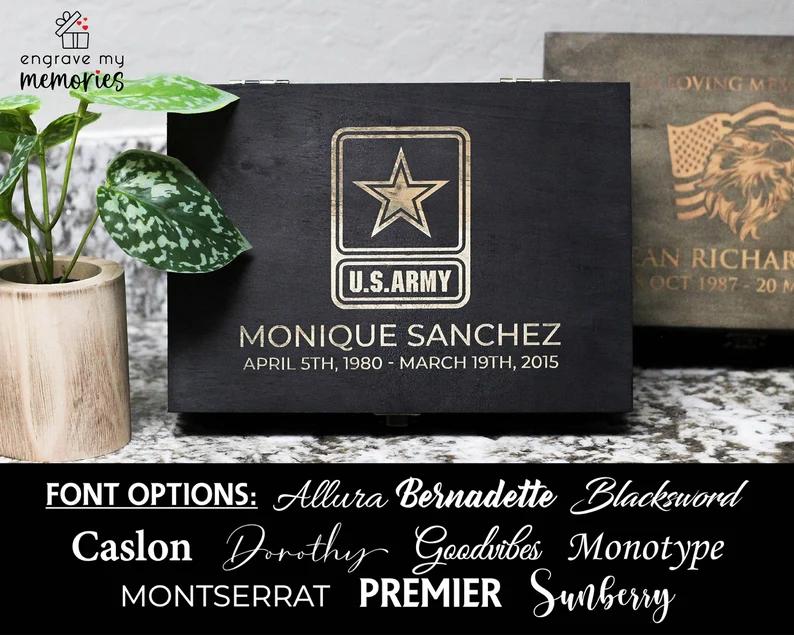 Fallen Soldier Memorial Box, Custom Memorial Gift, Military Memorial, Police Memorial, End of Watch, First Responder, Army Memory Box. #Memory Box #CustomWoodBox -ADD PERSONALIZATION IN THE NOTES to the seller when you checkout