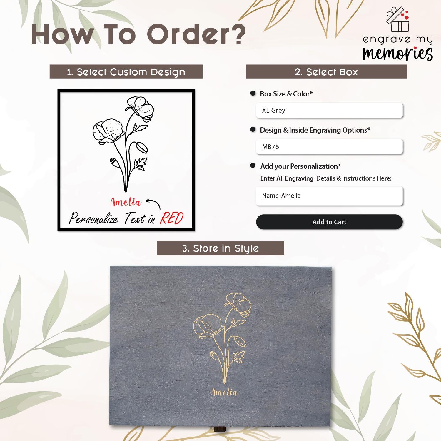 Personalized Birth Flower Birthday Keepsake Memories Wood Gift Box, Memory Box For Mom, Wedding Memory Chest, Anniversary Gift Box. #WeddingMemory #JewelryBox #CustomWoodBox -ADD PERSONALIZATION IN THE NOTES to the seller when you checkout