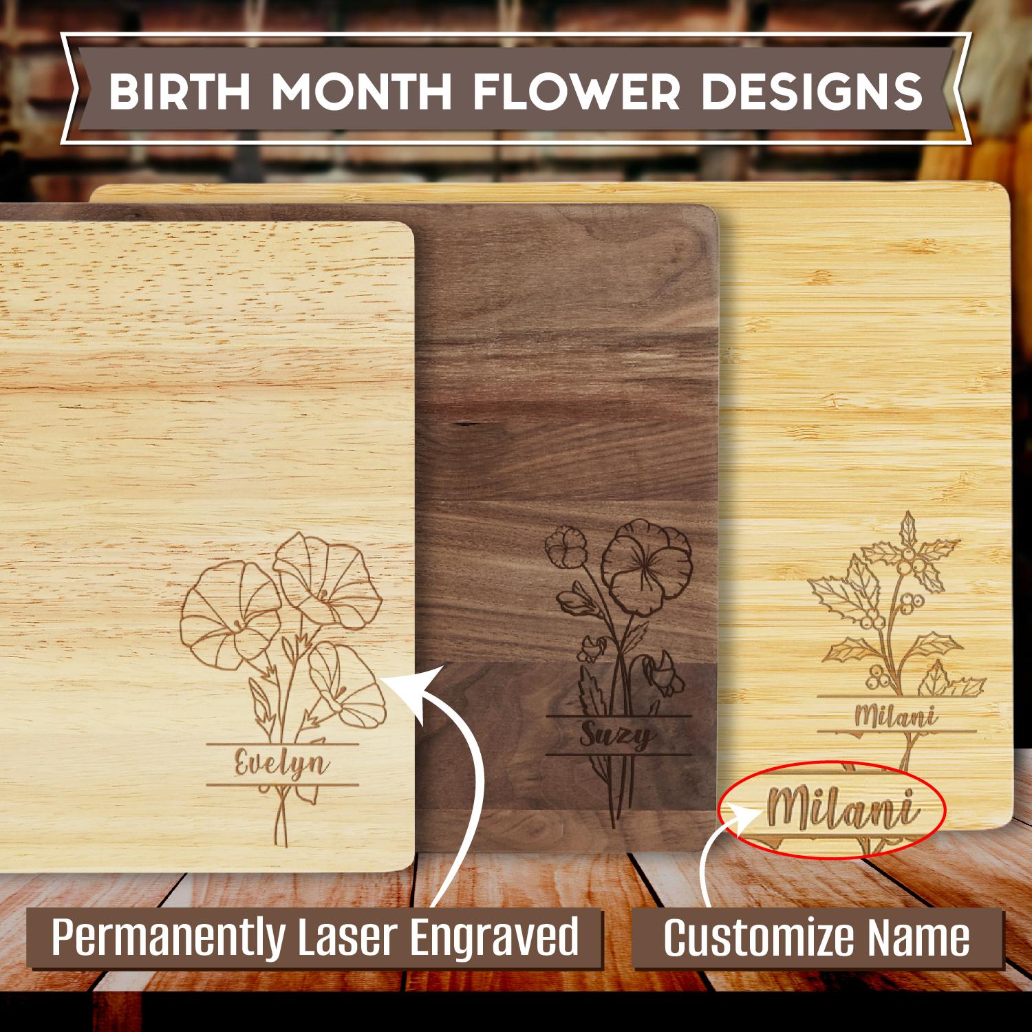 Personalized Split Birth Flower Cutting Board, Custom Chopping Board, Mother's Day Gift, Birthday Gift, First Home Gift, Engraved. #Mother's Day Gift, #PersonalizedGifts, #GiftIdeas - ADD PERSONALIZATION IN THE NOTES