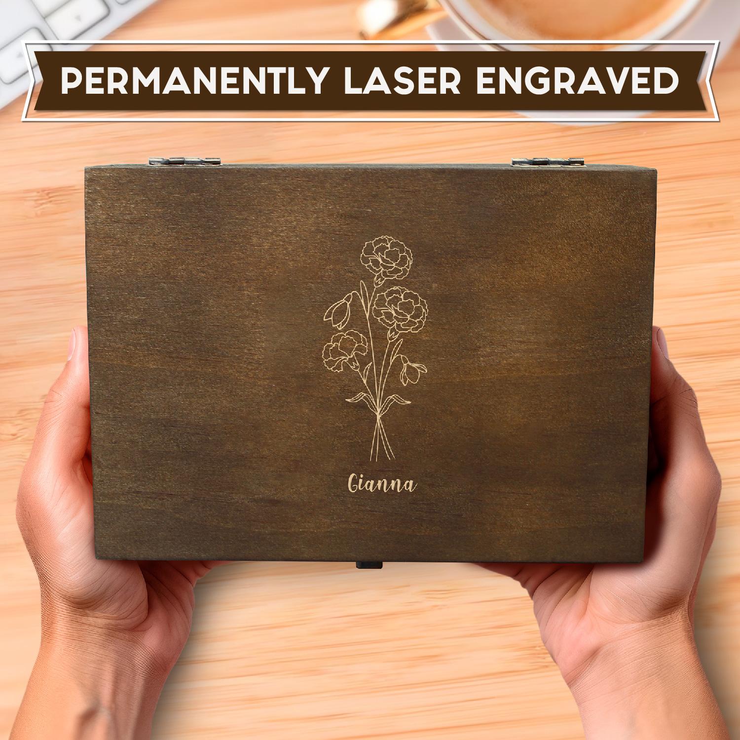 Personalized Birth Flower Birthday Keepsake Memories Wood Gift Box, Memory Box For Mom, Wedding Memory Chest, Anniversary Gift Box. #WeddingMemory #JewelryBox #CustomWoodBox -ADD PERSONALIZATION IN THE NOTES to the seller when you checkout