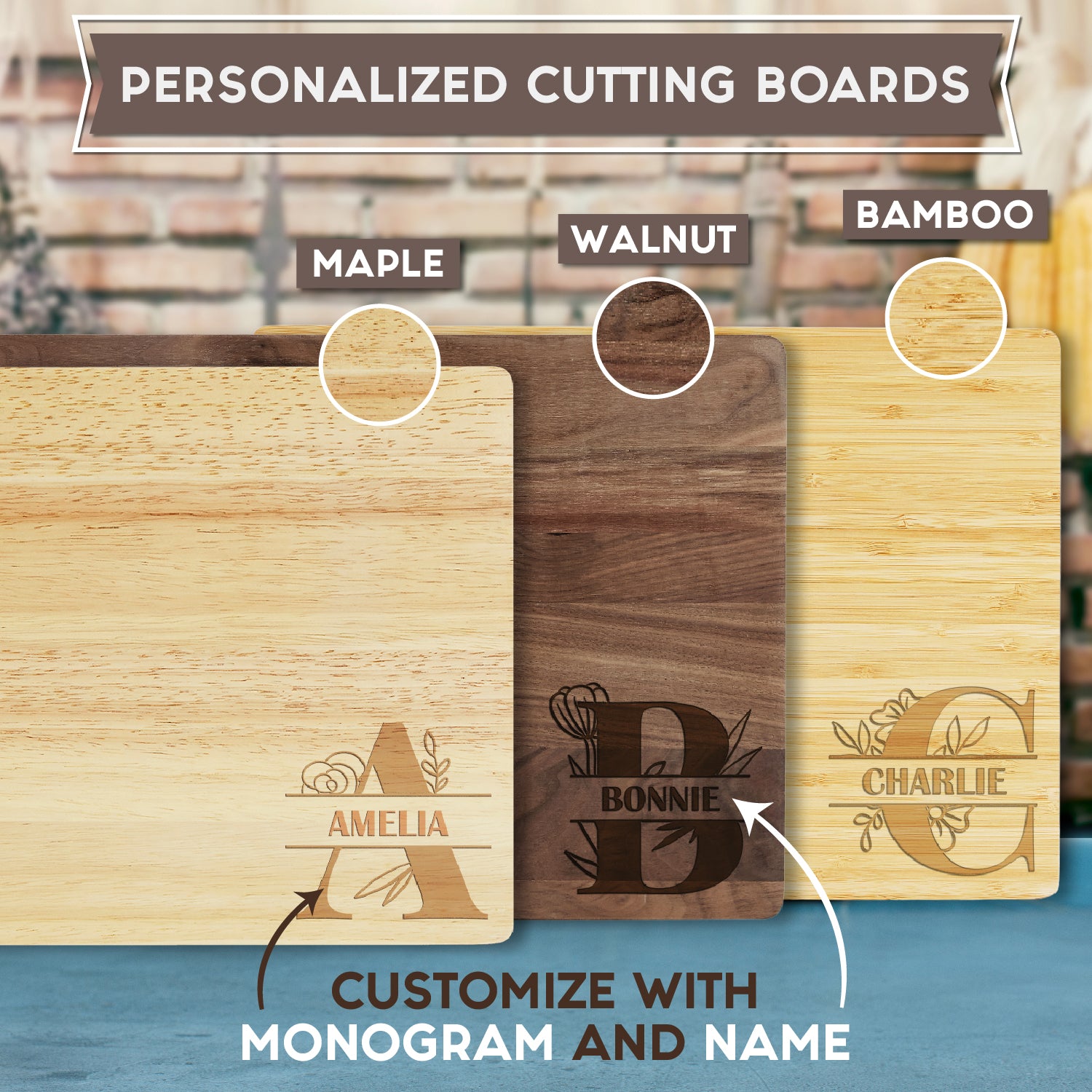 Custom Floral Monogram Cutting Board Wedding Gift for Couples, Housewarming Personalized Charcuterie Board Gift For Mom Grandma, Anniversary