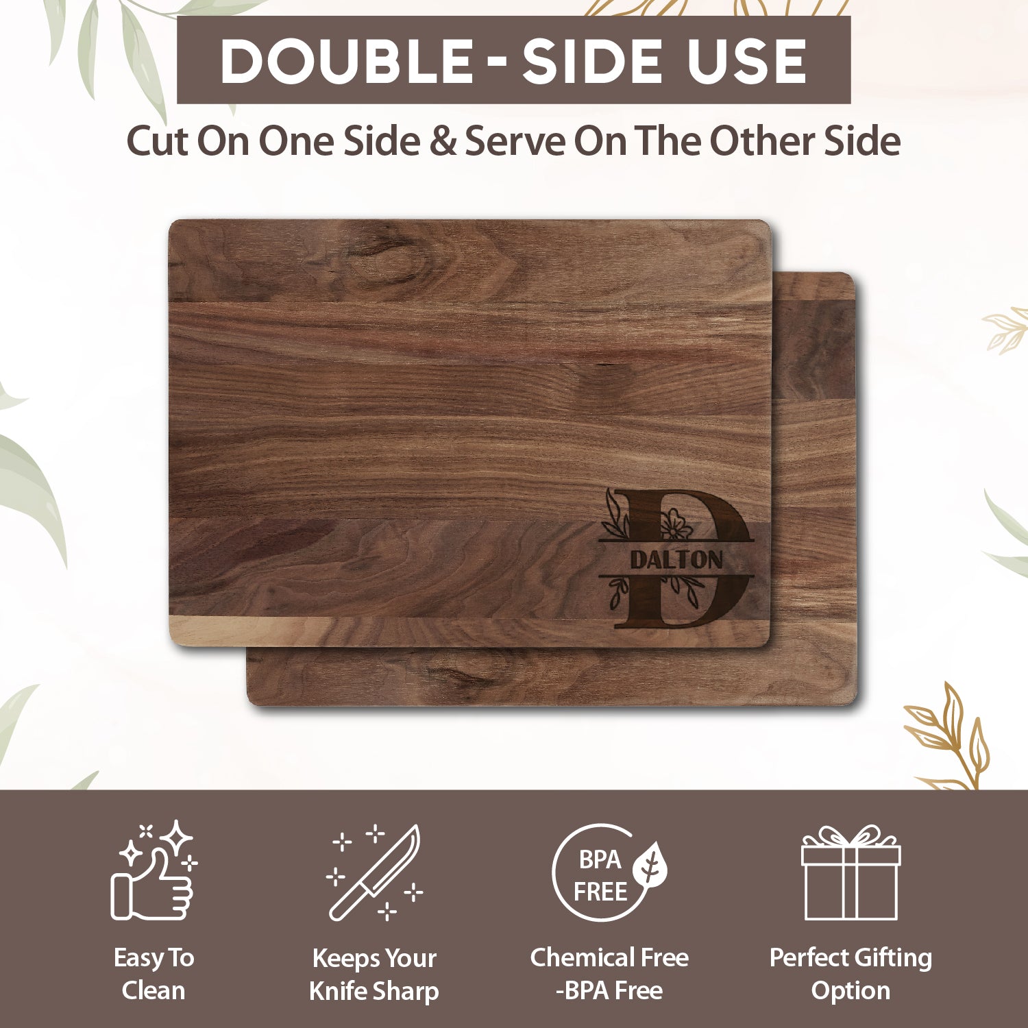 Custom Floral Monogram Cutting Board Wedding Gift for Couples, Housewarming Personalized Charcuterie Board Gift For Mom Grandma, Anniversary