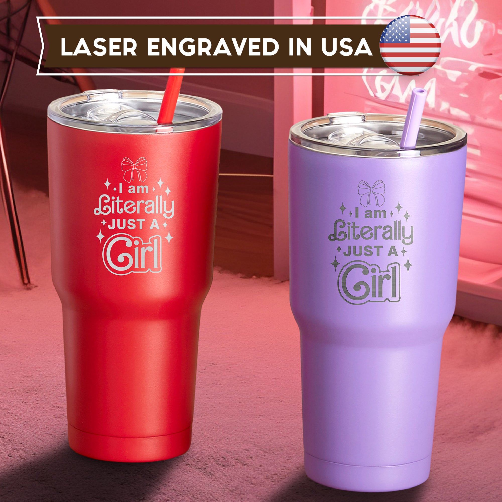 Personalized 'I'm Literally Just a Girl' 30 oz Custom Tumbler: Laser Engraved, Powder Coated Stainless Steel, Lead-Free, Reusable - The Perfect Funny and Cute Gift for Her, Ideal for Girlfriend or Best Friend. #Personalized Gift #GirlPower #FriendshipDay
