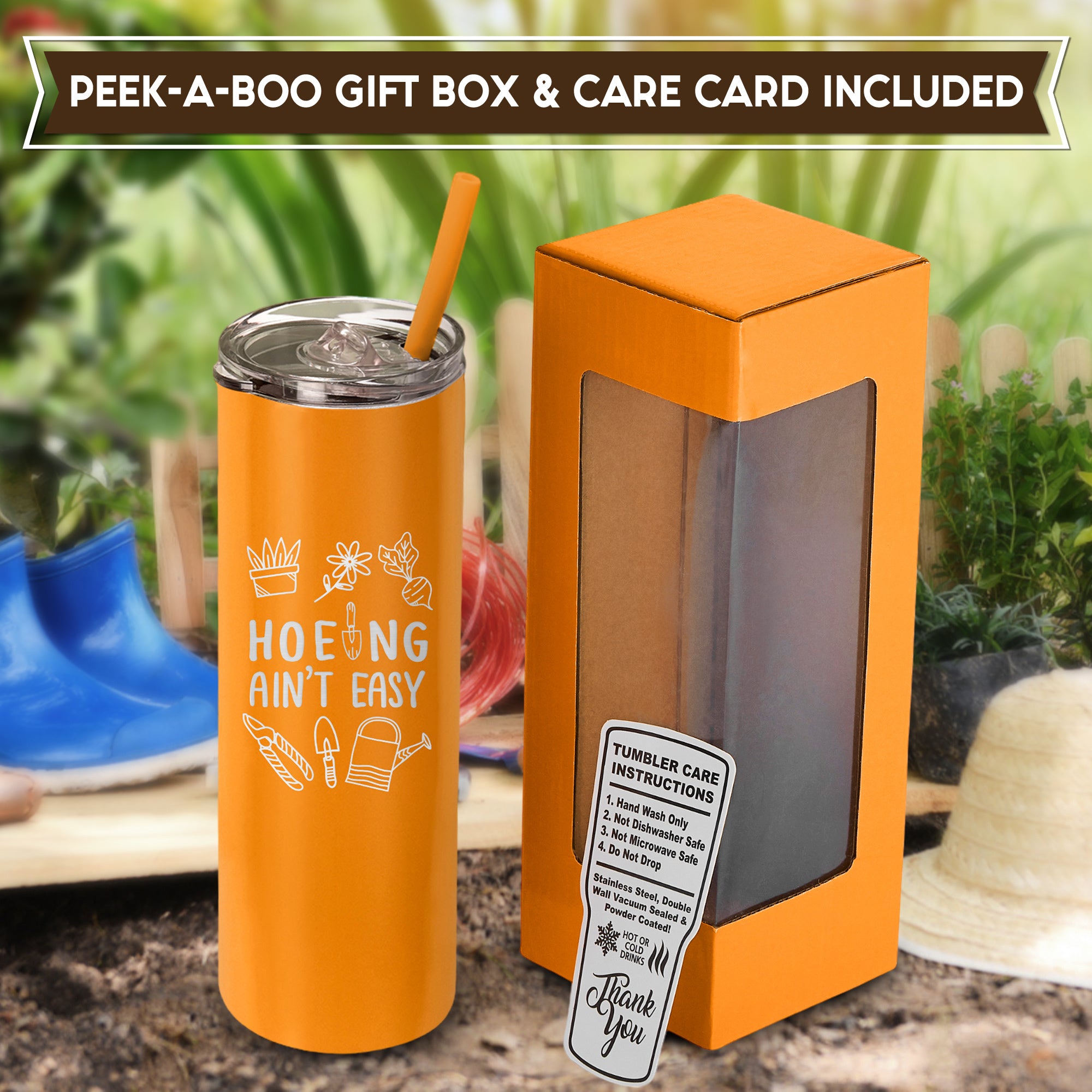 Hoeing Ain't Easy Gardening Tumbler With Lid and Straw 20oz Gardener Gift For Women Botanist Plant Lover Stainless Steel Cup Insulated Tumbler, Plant Lover Gifts, Gardener Gifts, Gifts for Gardening Lovers. #Personalized Gift #GardeningLife #PlantHumor