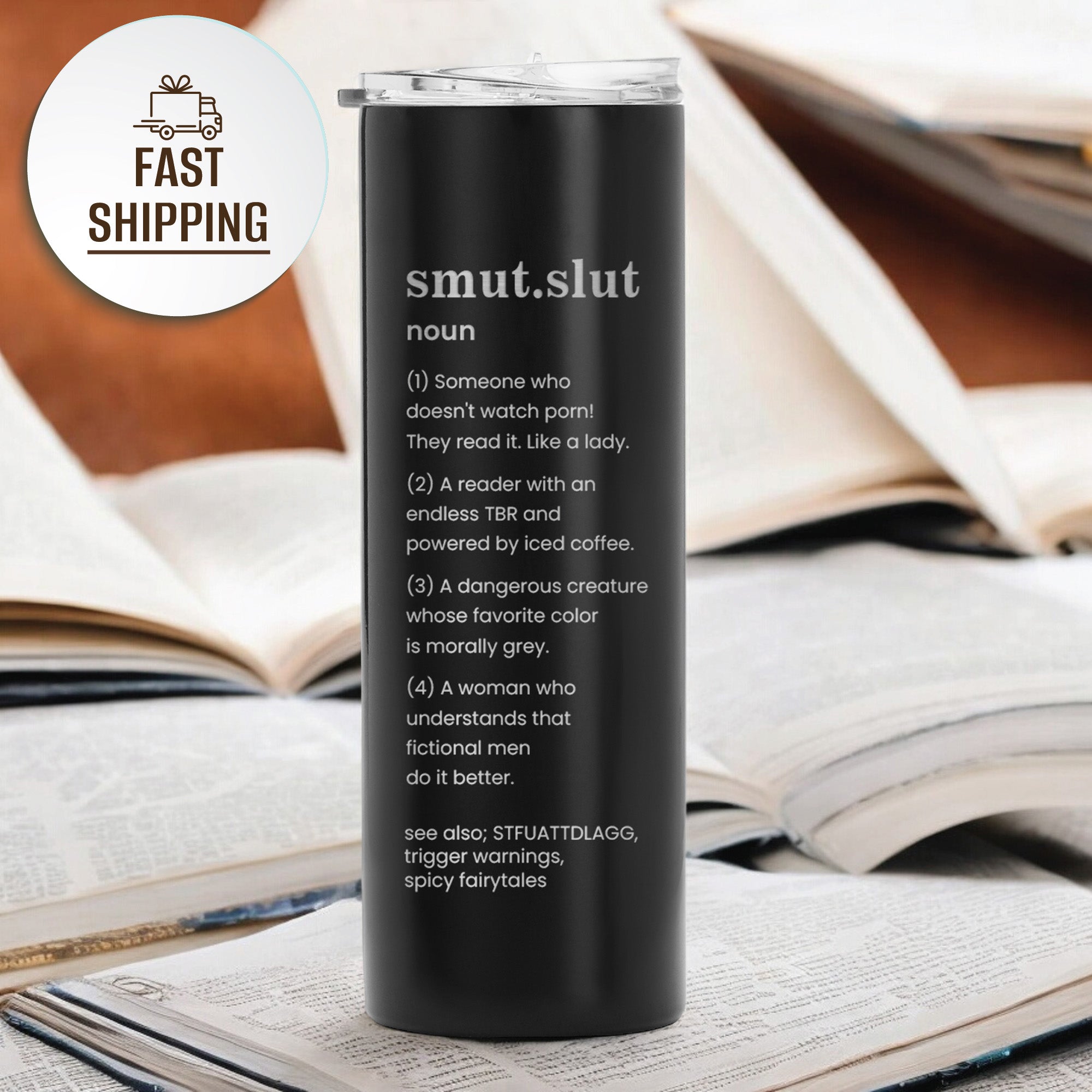 Smut Slut- Gift For Book Lover, Smut Lover, Custom Insulated Stainless Steel 20 oz Tumbler with Lid and Straw, Bookish gift, Laser Engraved Powder Coated Lead-Free Reusable Travel Tumbler, Gifts for Women Men Her Him.#AdultReading #Drinkware #Persnoalized