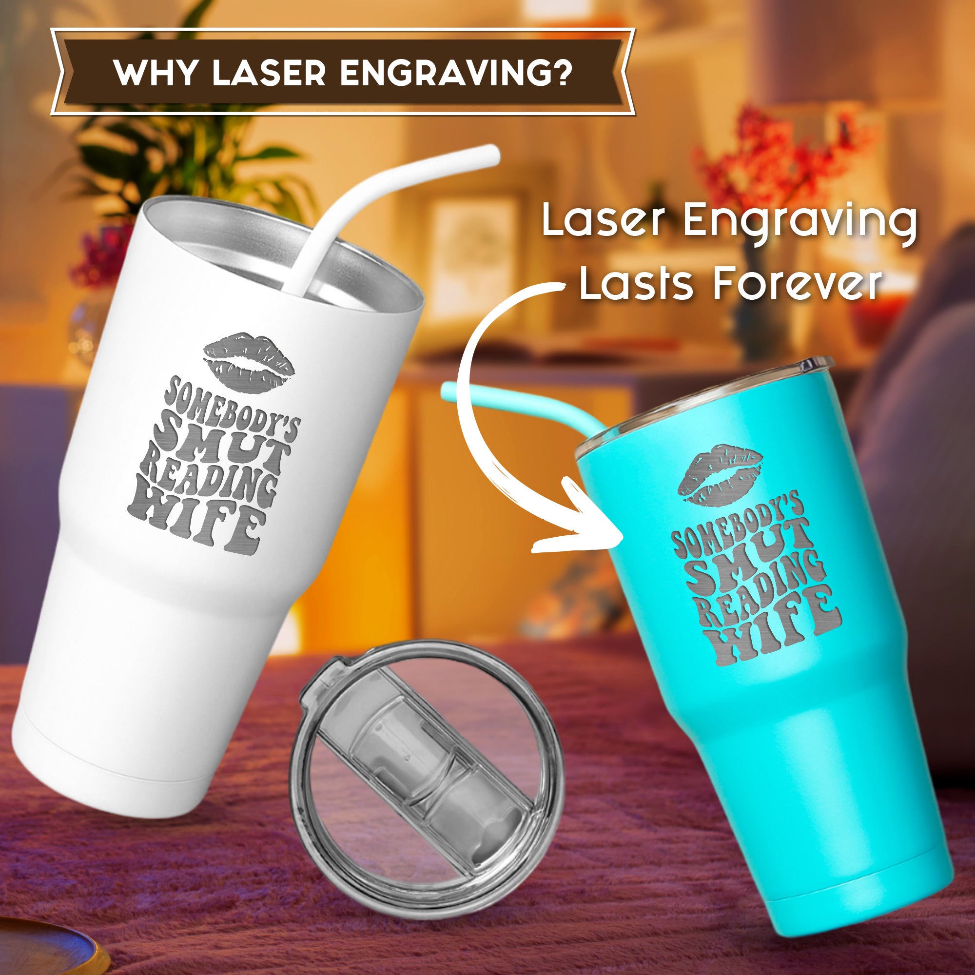 Somebody's Smut Reading Wife Booktok Design Laser Engraved 30 oz Tumbler, Bookish Gift, Book Lover Gift, Gift For Reader Drinkware Tumbler, Travel Tumbler, Anniversary Gift For Wife, Bookworm Gifts For Women. #Personalized Gift #SmutReadingWife #BookLover