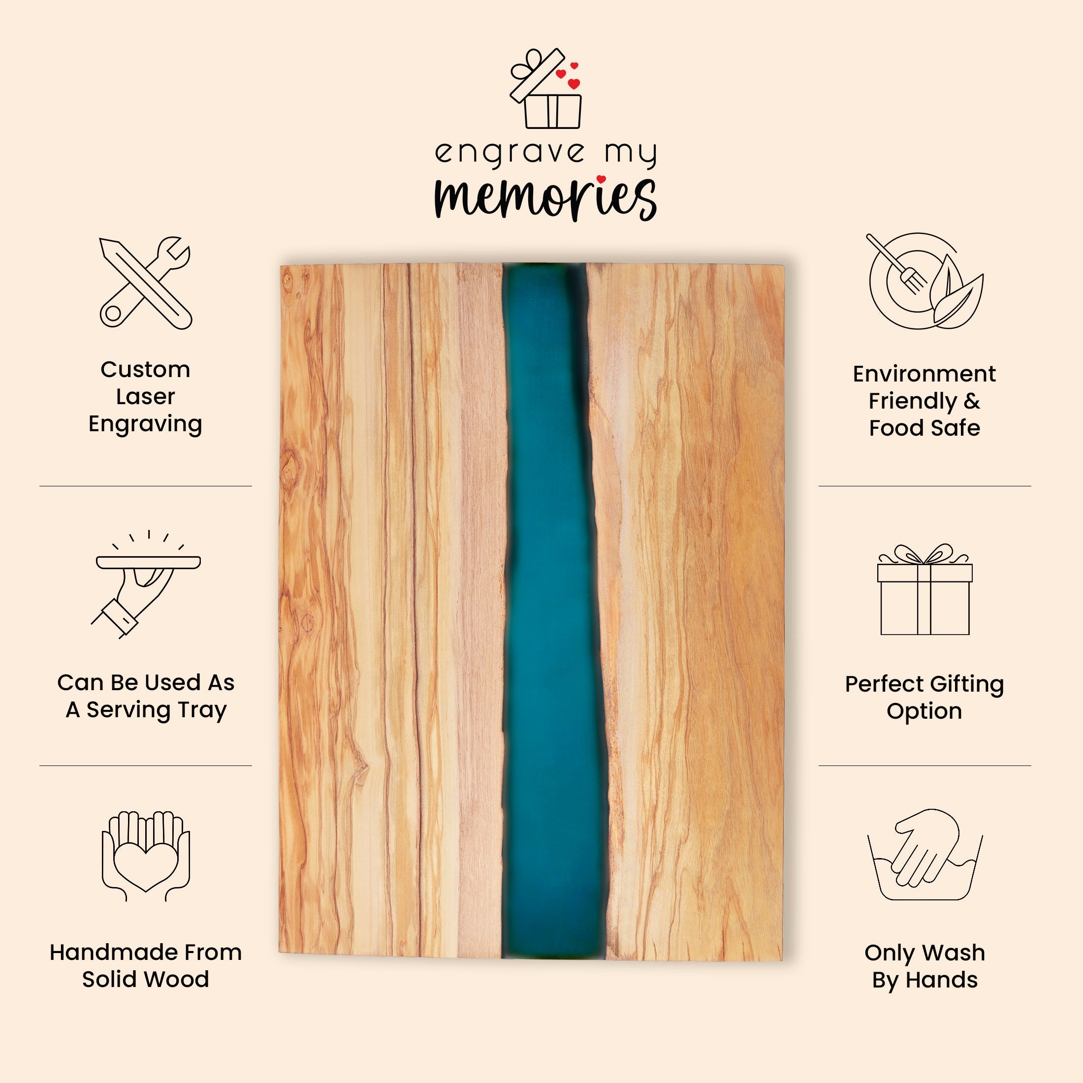 Olive Wood Resin Serving Board for Housewarming