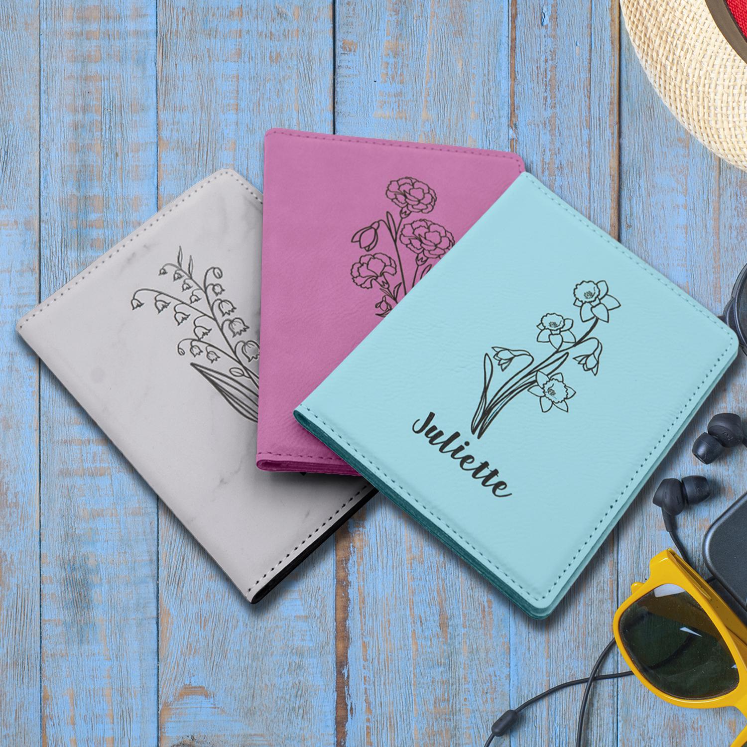 Birth Flower Passport Holder – A personalized gift featuring her birth month flower. Gift for girls trips, making it thoughtful and stylish travel companion. #TravelAccessory, #CustomGift - ADD PERSONALIZATION IN THE NOTES to the seller when you checkout
