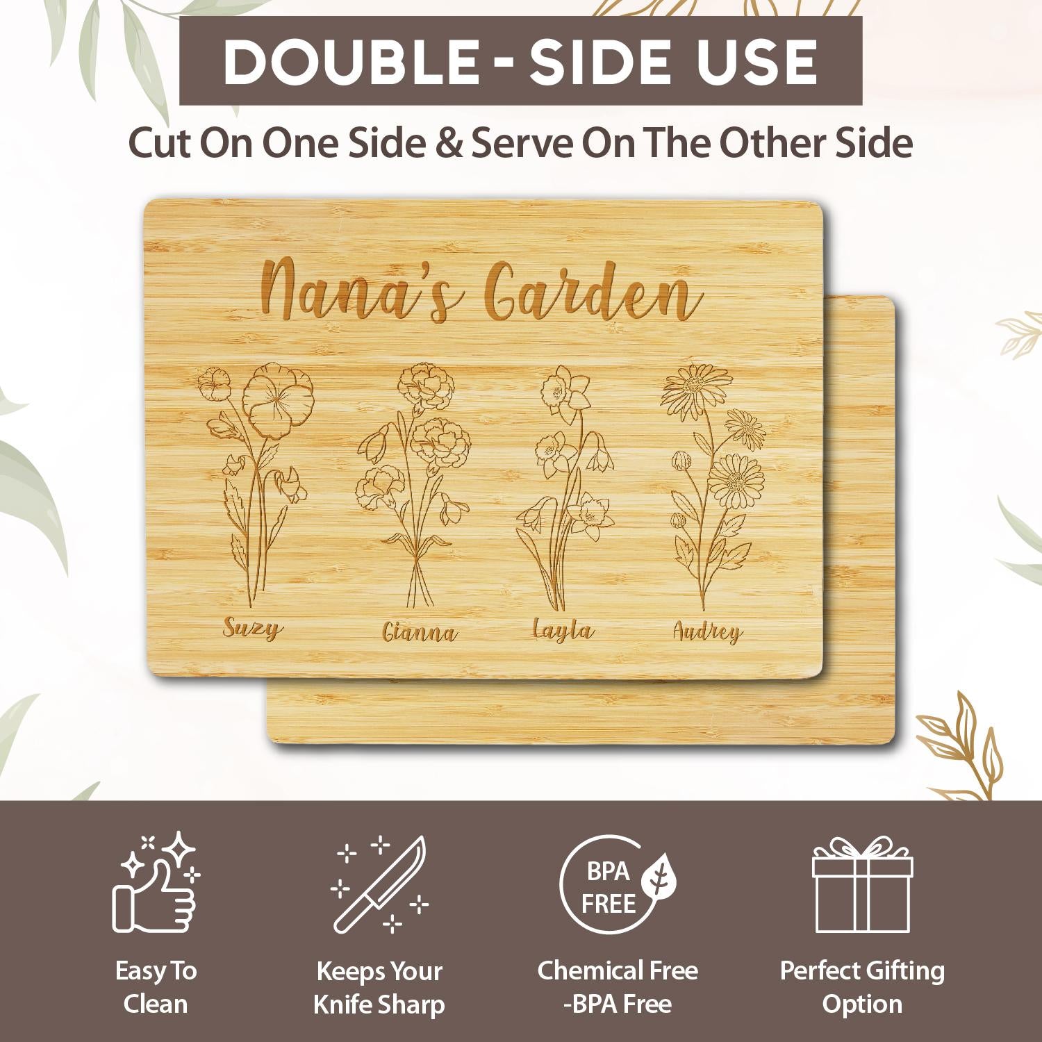 Personalized Cutting Board Gift For Mom, Birth Flower Gifts for Mom, Custom Mom's Kitchen Cutting Board,Mother's Day Gift, Gift for Grandmom #Mother's Day Gift, #GiftIdeas, #PersonalizedGifts- ADD PERSONALIZATION IN THE NOTES