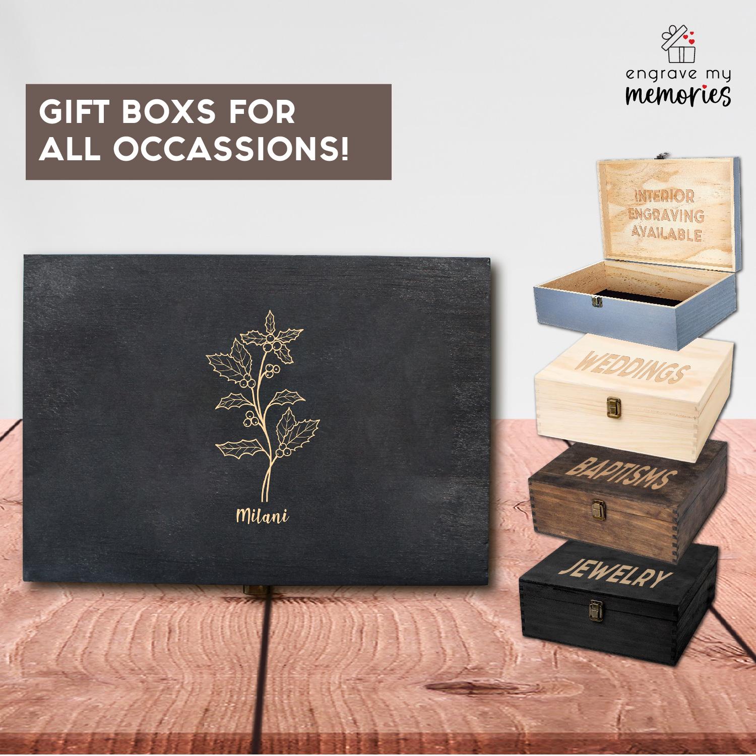 Personalized Birth Flower Birthday Keepsake Memories Wood Gift Box, Memory Box For Mom, Wedding Memory Chest, Anniversary Gift Box. #WeddingMemory #JewelryBox #CustomWoodBox -ADD PERSONALIZATION IN THE NOTES to the seller when you checkout