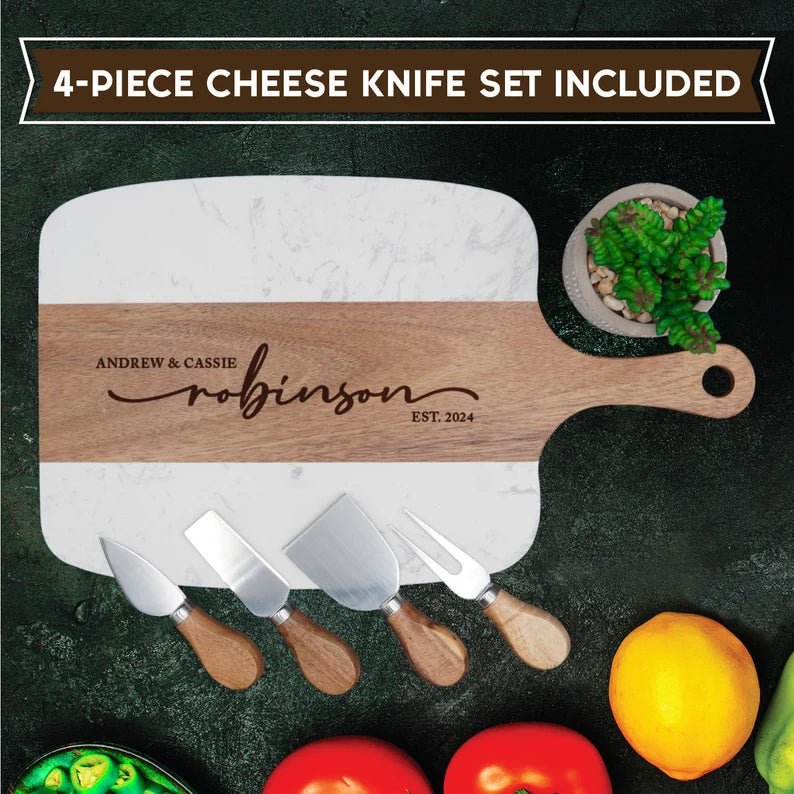 Personalized Marble Wood Serving Board