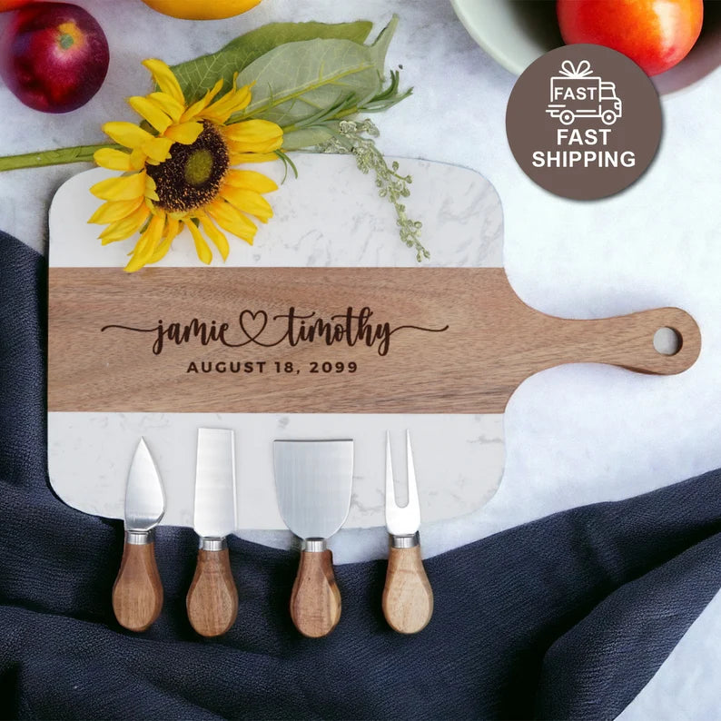 Personalized Marble Wood Serving Board