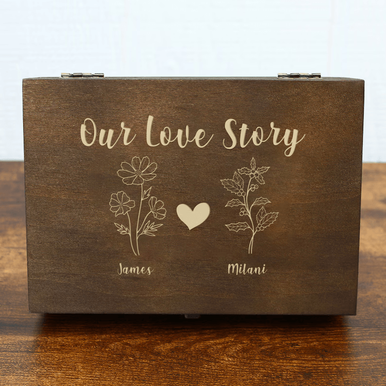 Wood Memory Boxes For Birthflower - Couple