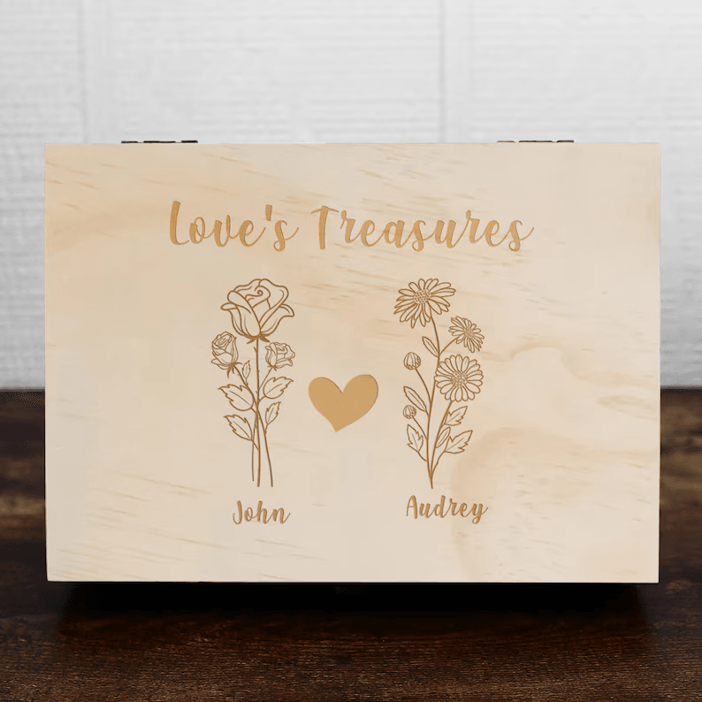 Wood Memory Boxes For Birthflower - Couple