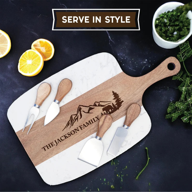 Personalized Marble Wood Serving Board