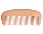 A wooden comb with a smooth finish and visible grain patterns, designed for hair or beard styling.