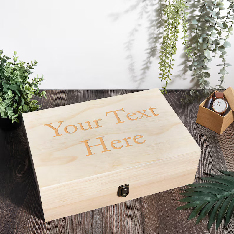 Personalized Wooden Memory Box – Custom Engraved Keepsake Storage Chest