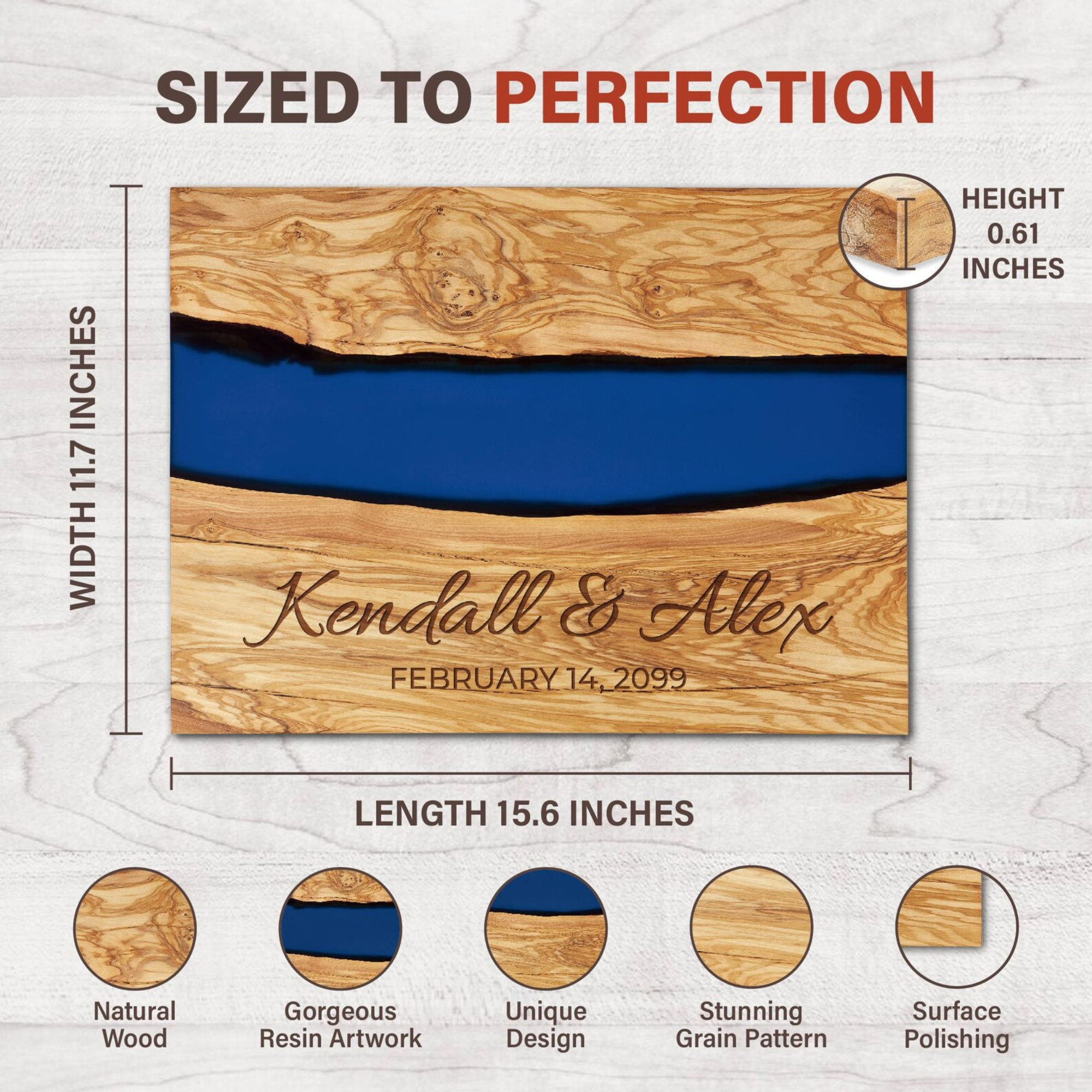 Personalized Olive Wood Resin Serving Board