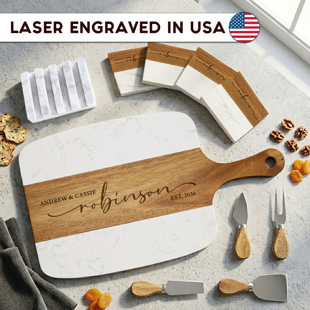 Personalized Marble Wood Serving Board