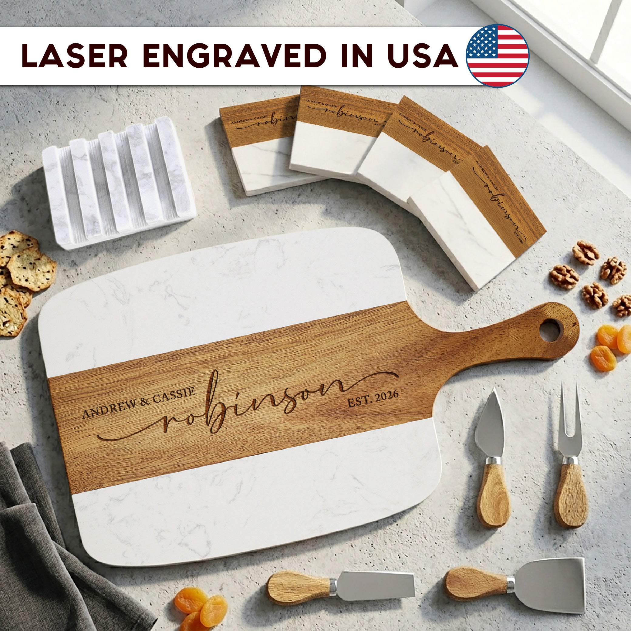 Personalized Marble Wood Serving Board