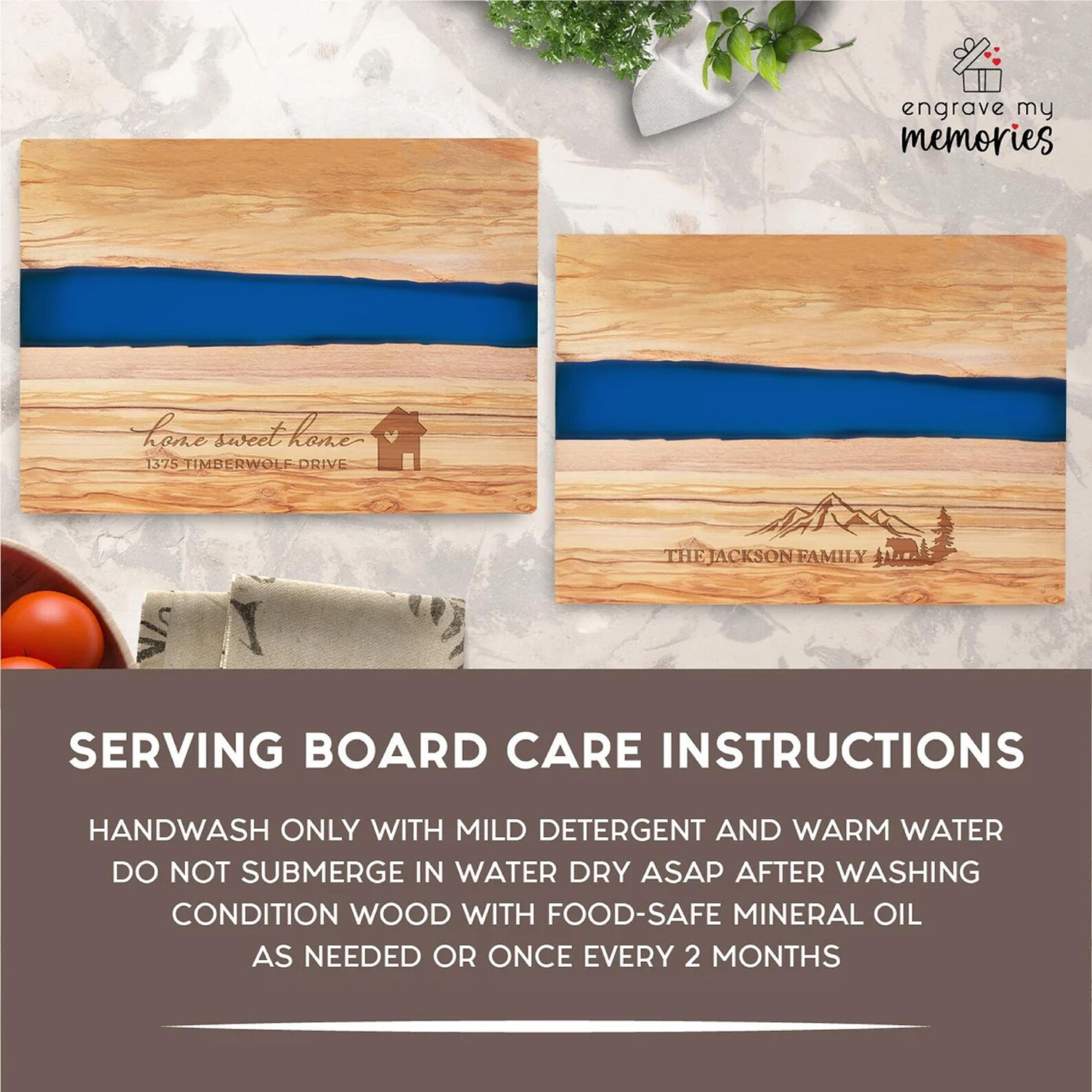 Personalized Olive Wood Resin Serving Board
