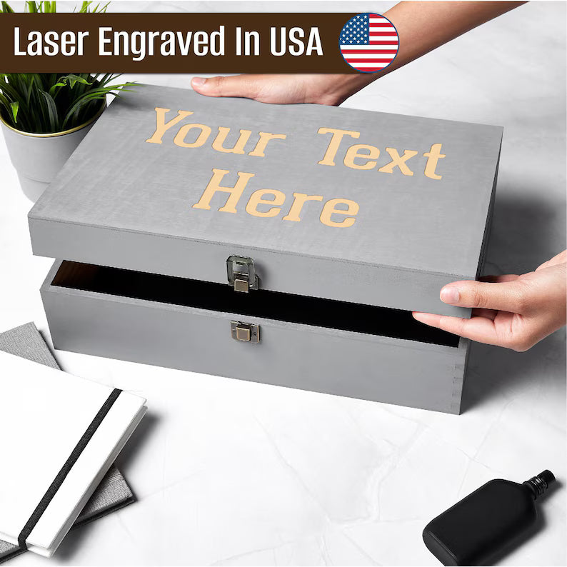 Personalized Wooden Memory Box – Custom Engraved Keepsake Storage Chest