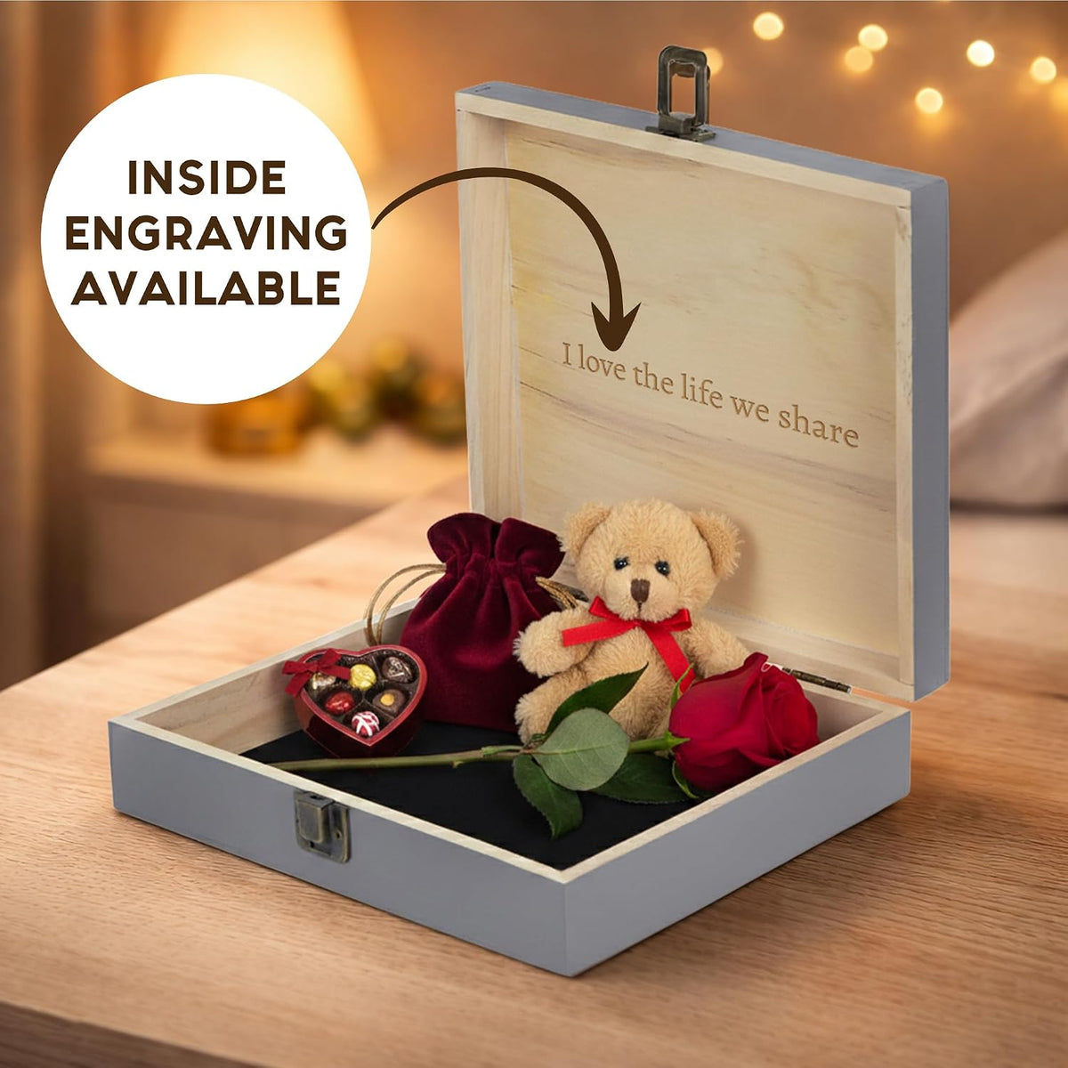 Personalized Anniversary Box, Engraved Wooden Keepsake Box for Couples