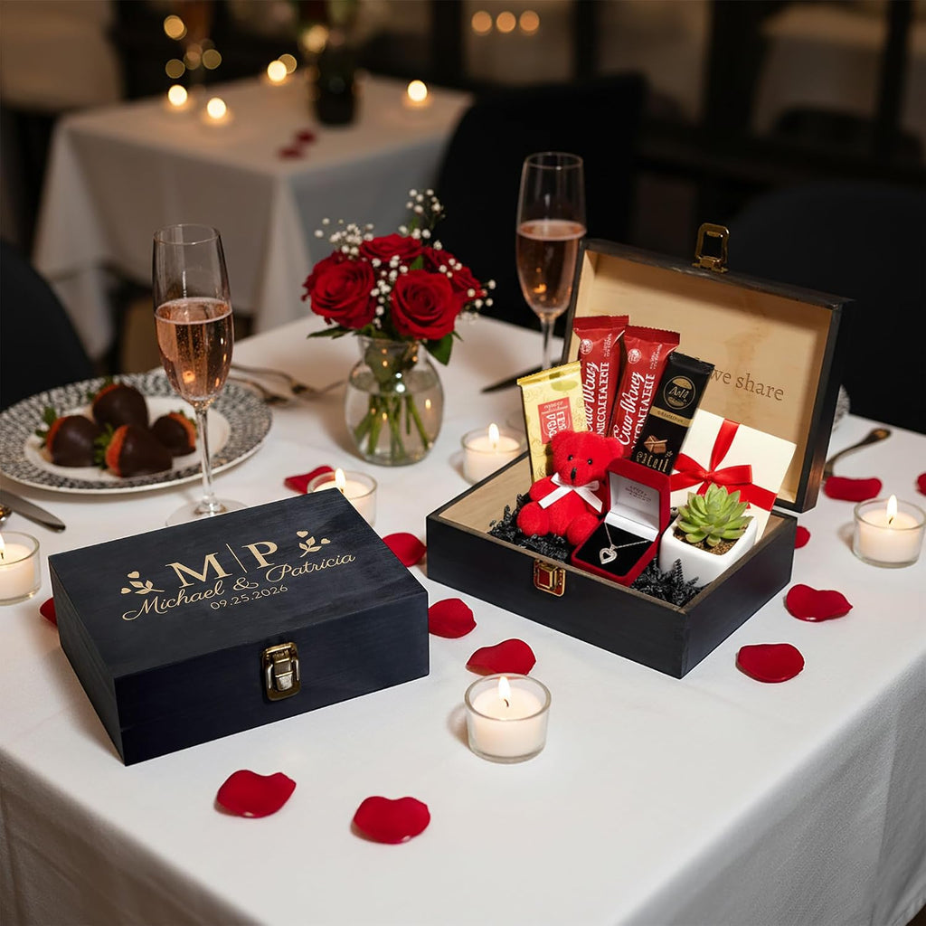 Personalized Anniversary Box, Engraved Wooden Keepsake Box for Couples