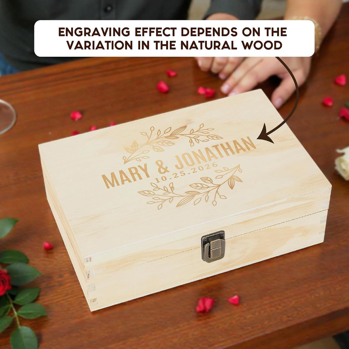 Personalized Anniversary Box, Engraved Wooden Keepsake Box for Couples