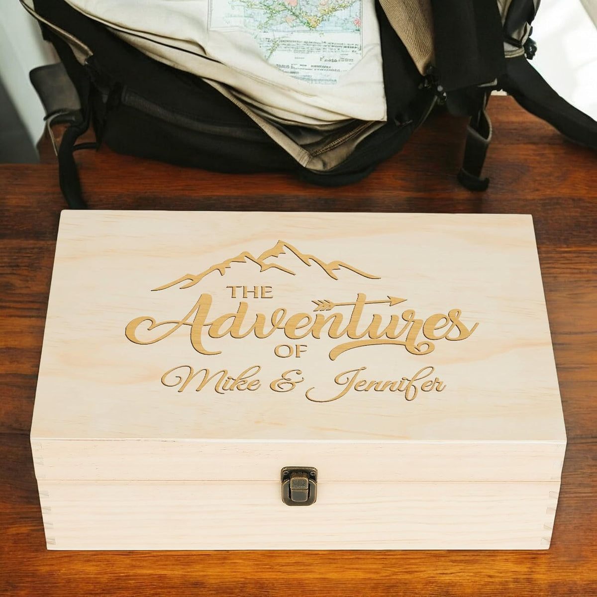Personalized Adventure Memory Box, Engraved Travel Keepsake for Couples