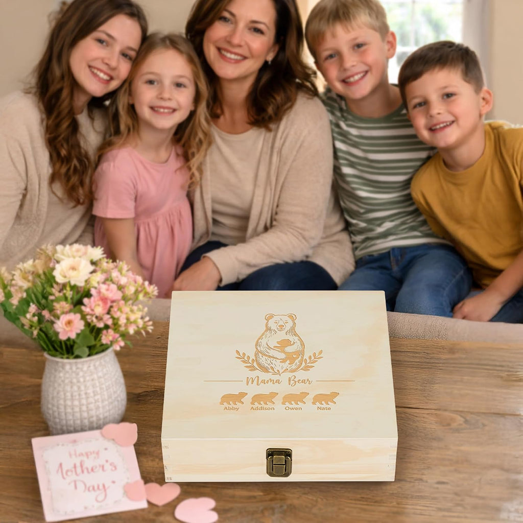 Personalized Mama Bear Memory Box, Engraved Gift for Mom or Grandma