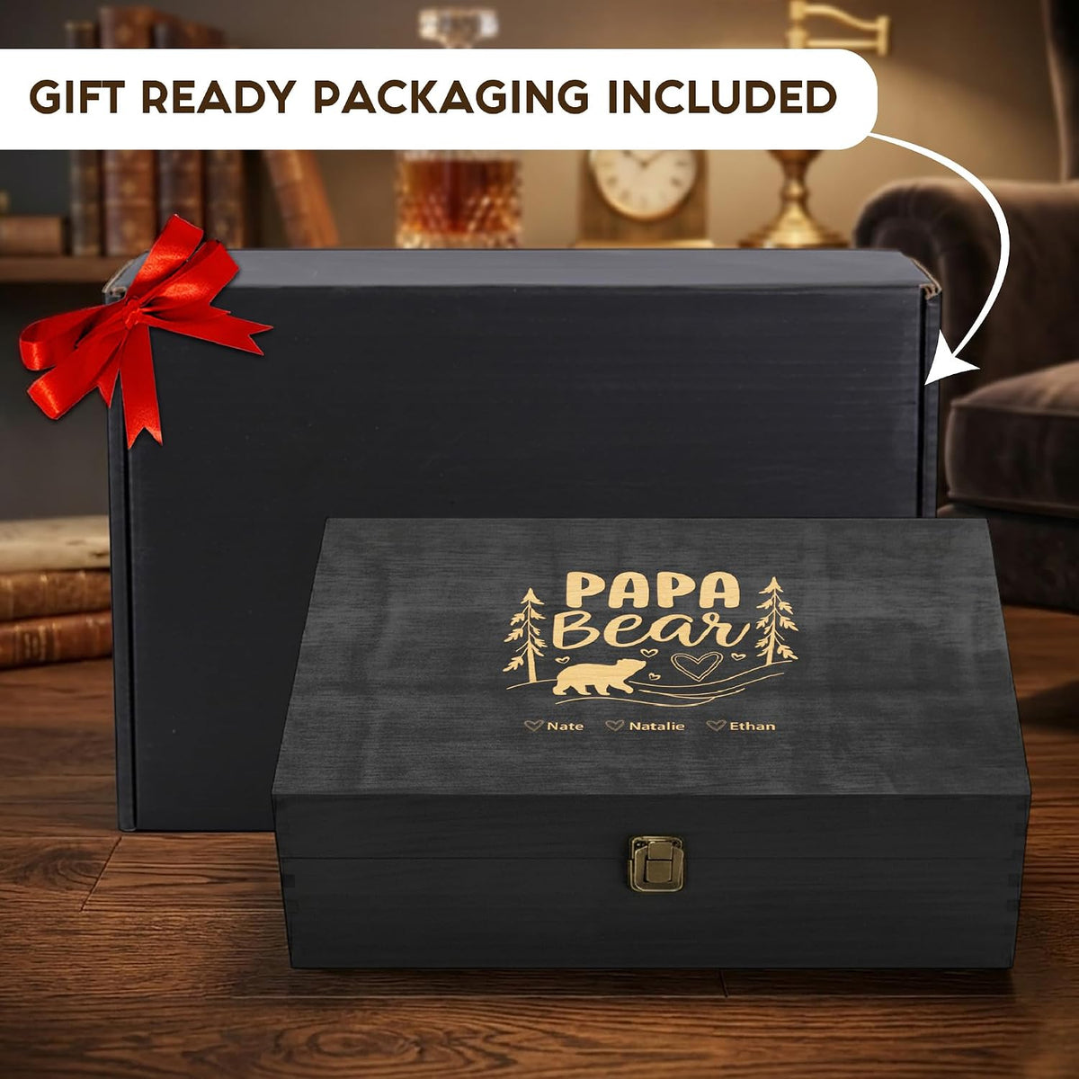 Personalized Gift for Dad or Grandpa, Engraved Wooden Family Memory Box