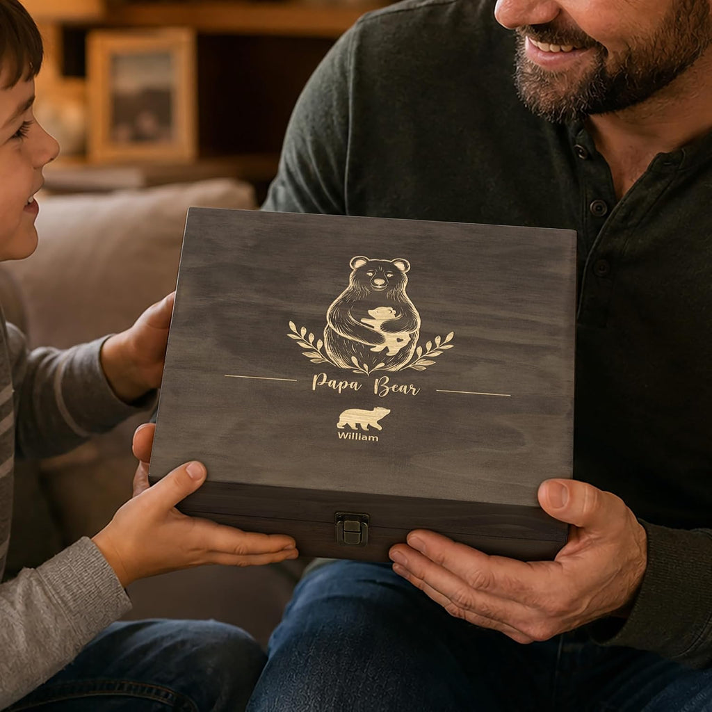 Personalized Gift for Dad or Grandpa, Engraved Wooden Family Memory Box
