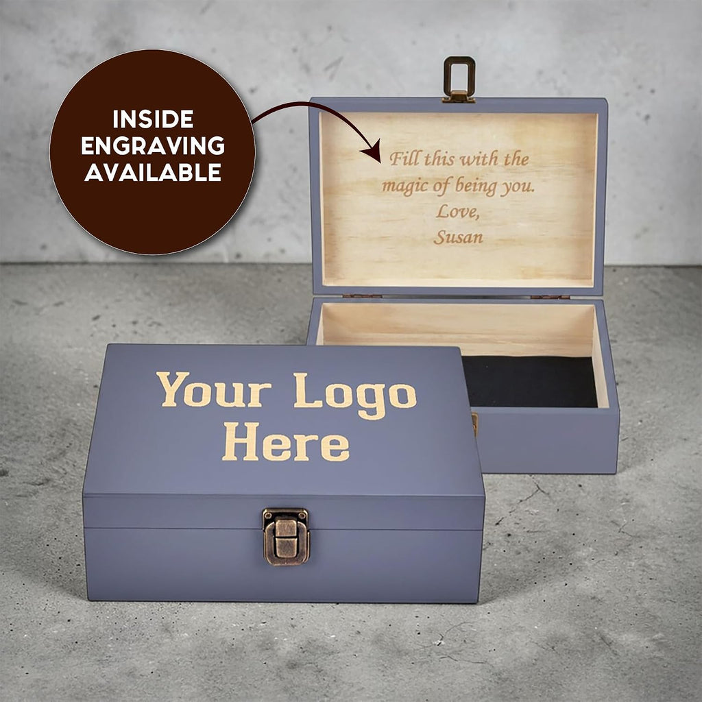 Custom Logo Wooden Keepsake Box, Engraved Memory Chest for Corporate Gifts