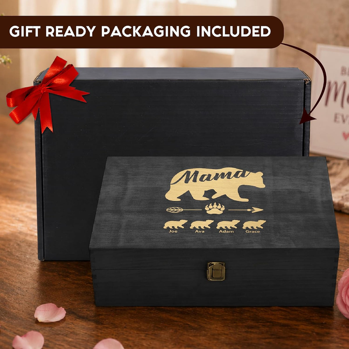 Personalized Mama Bear Memory Box, Engraved Gift for Mom or Grandma