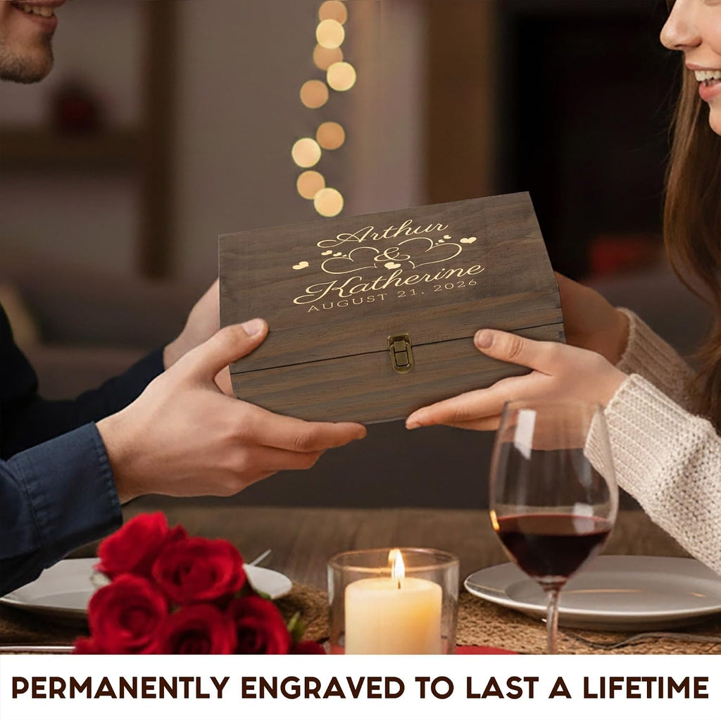 Personalized Anniversary Box, Engraved Wooden Keepsake Box for Couples