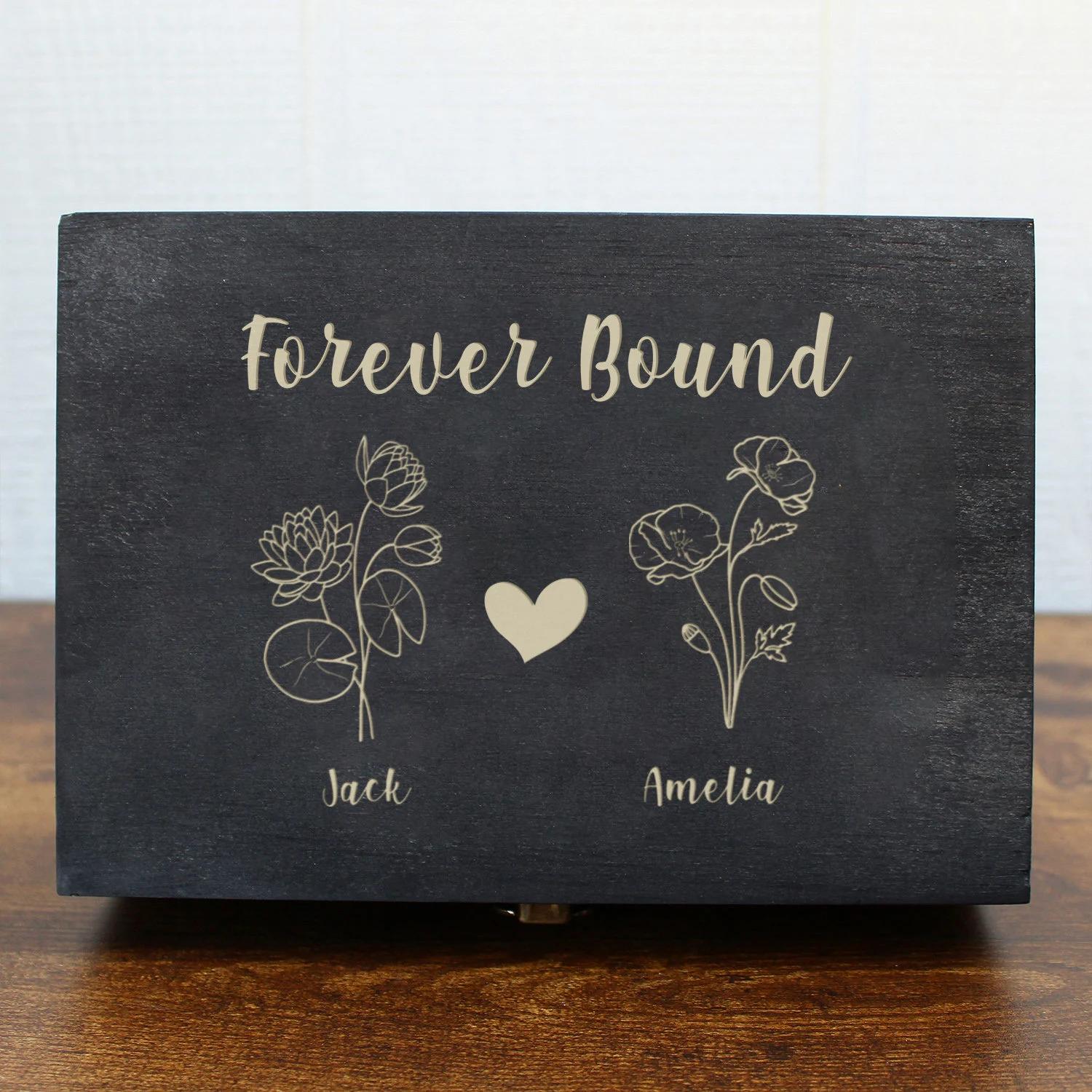 Personalized Birthflower Keepsake Box, Engraved Wood Memory Box, Custom Keepsake Box, Gift -Couple, Anniversary, Bridal Shower, Engagement. #Custom Gift #GiftIdeas #PersonalizedGifts #Weeding Gift #Anniversary Gift- ADD PERSONALIZATION IN THE NOTES