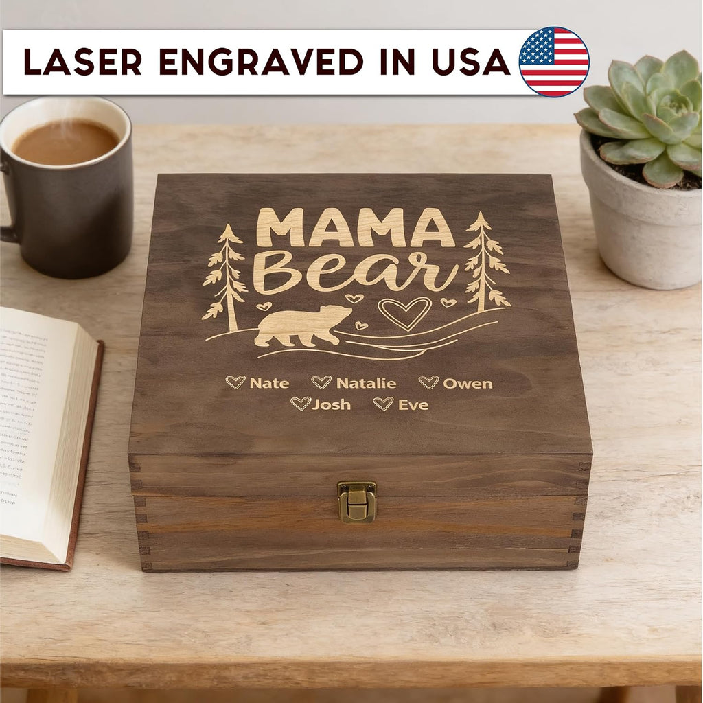Personalized Mama Bear Memory Box, Engraved Gift for Mom or Grandma