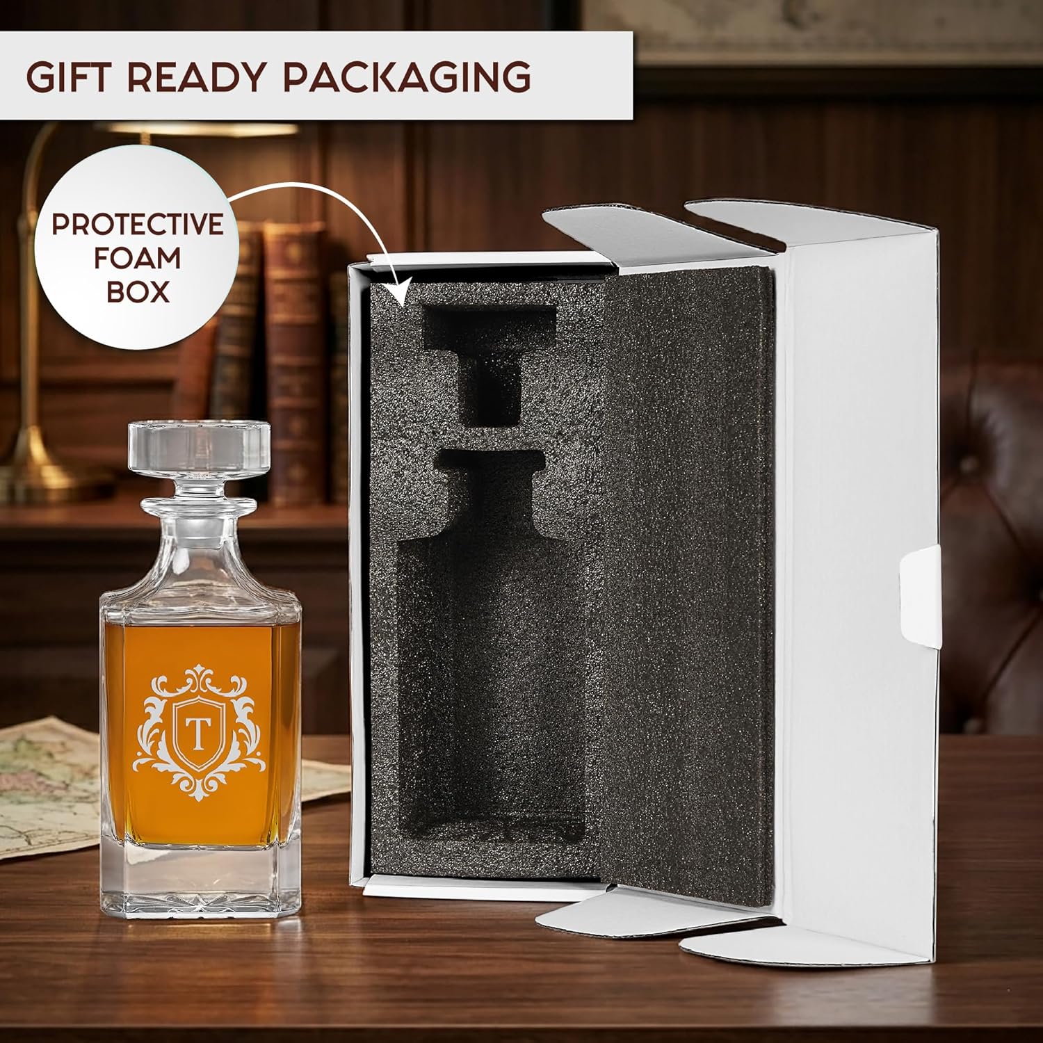 Custom Square Decanter & Personalized Whiskey Decanter Set