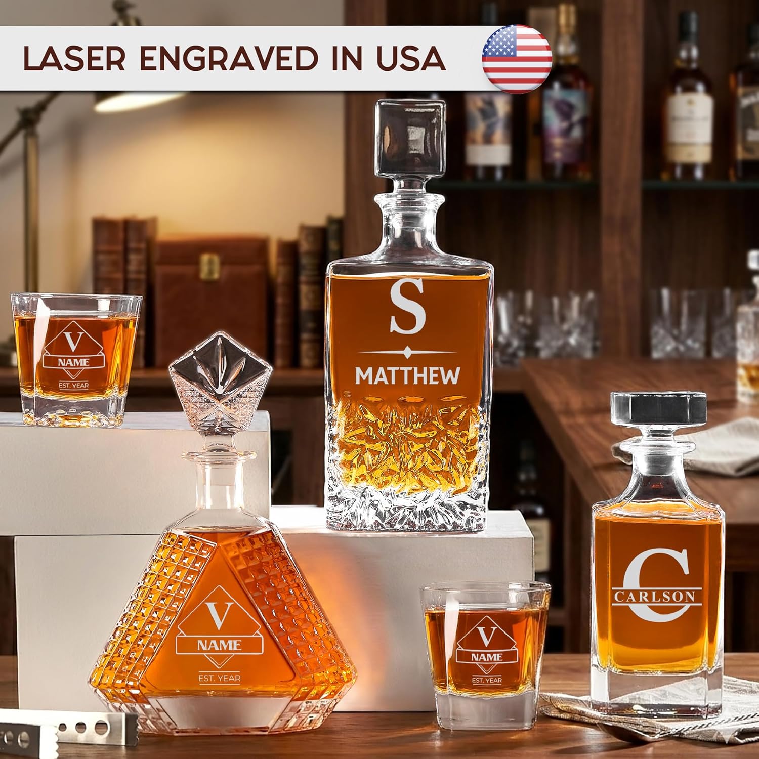 Custom Triangle Decanter & Personalized Whiskey Decanter Set