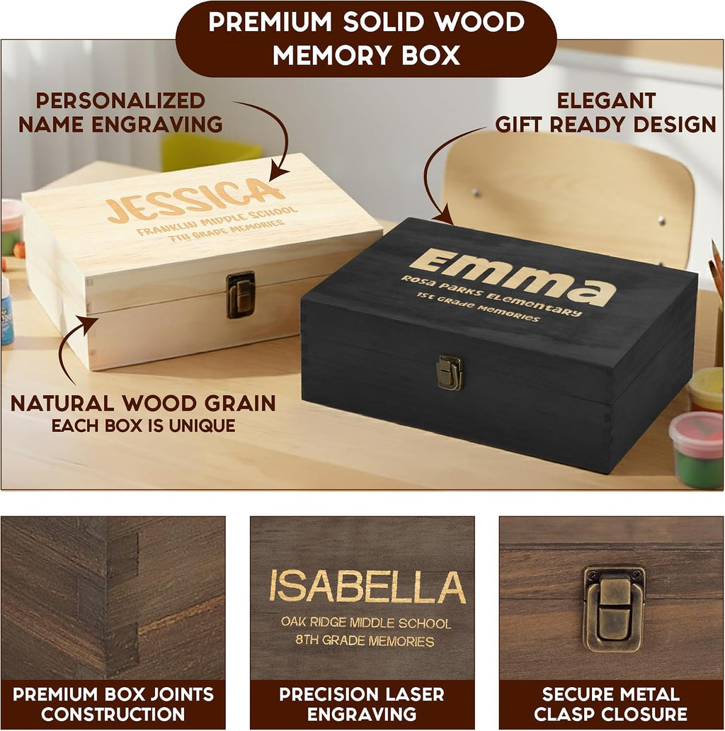 Personalized School Years Memory Box, Engraved Keepsake Chest for Kids