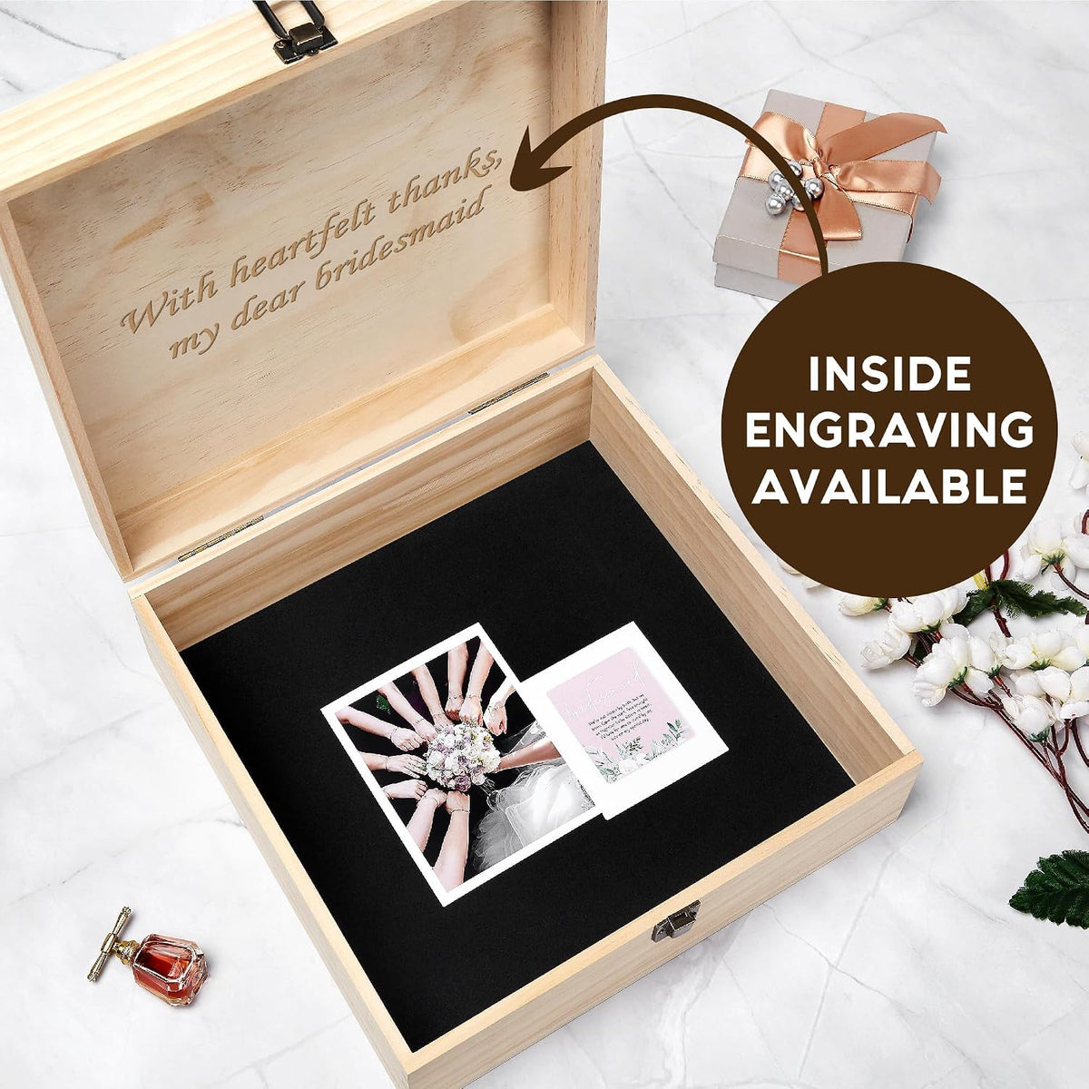Personalized Floral Monogram Box, Engraved Bridesmaid & Maid of Honor Gift