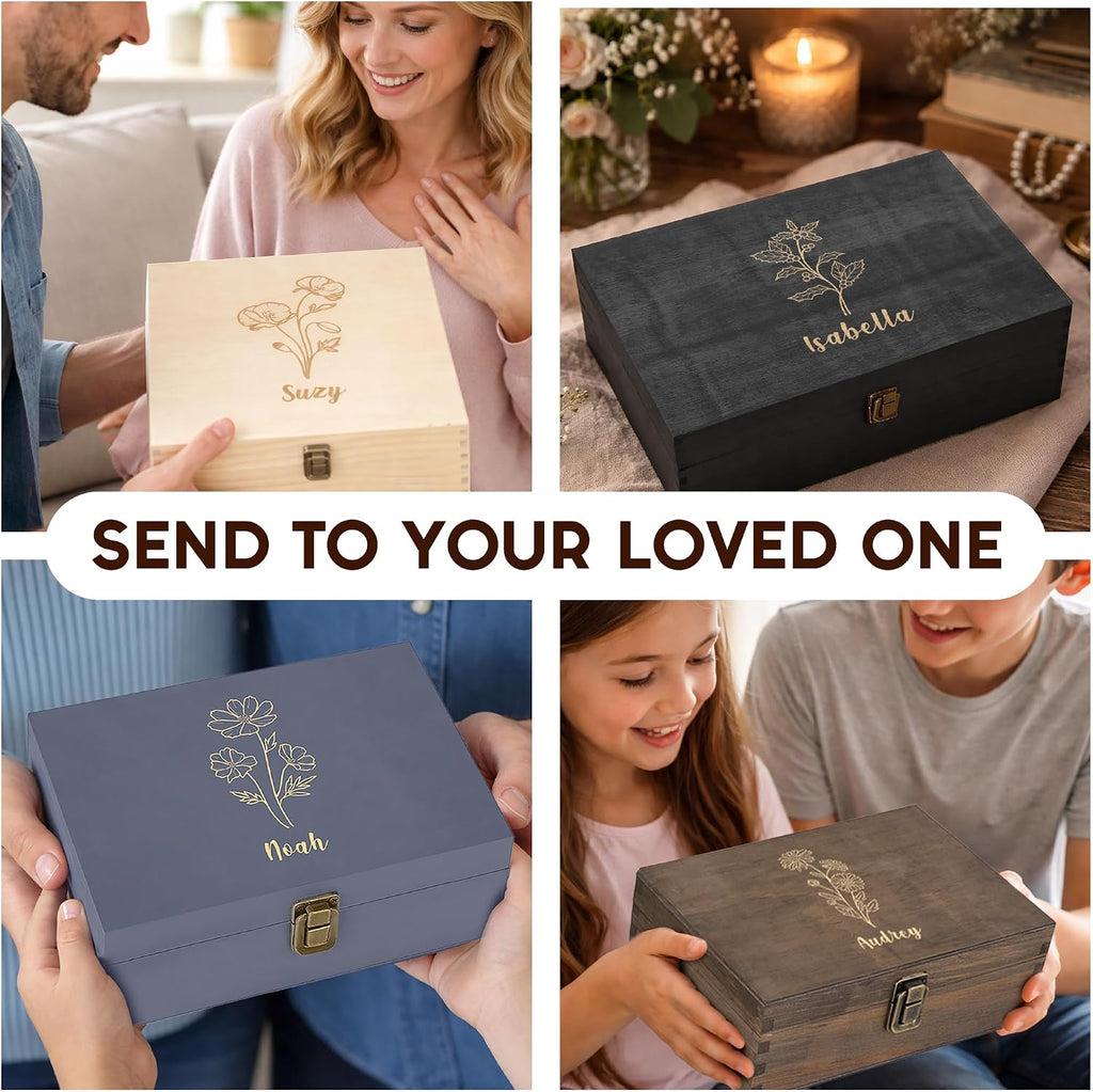 Personalized Birth Flower Memory Box, Birthday Gift for Girls & Teens