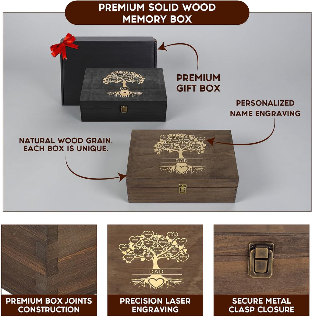 Gifts for Grandpa or Dad, Personalized Family Tree Memory Box, Father's Day