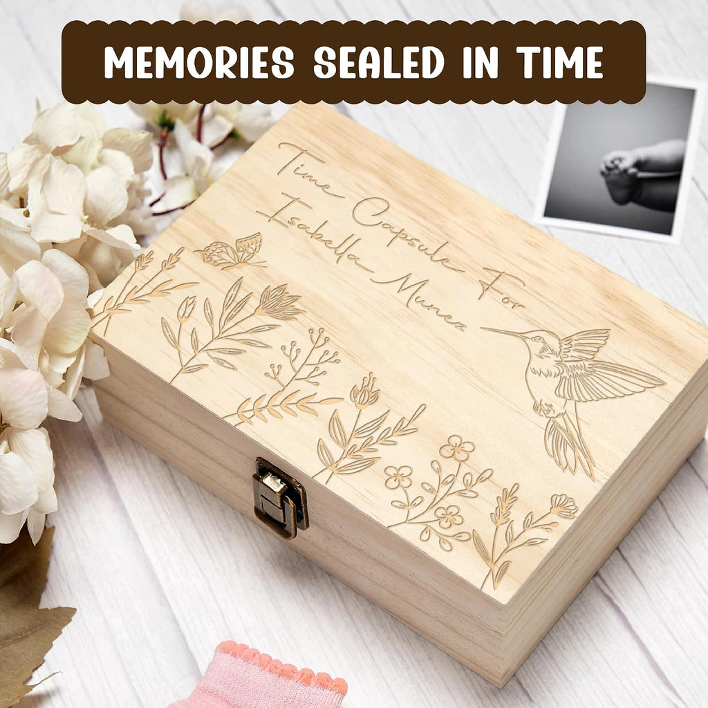 Personalized Time Capsule Box, Engraved Wooden Keepsake Box with Lid