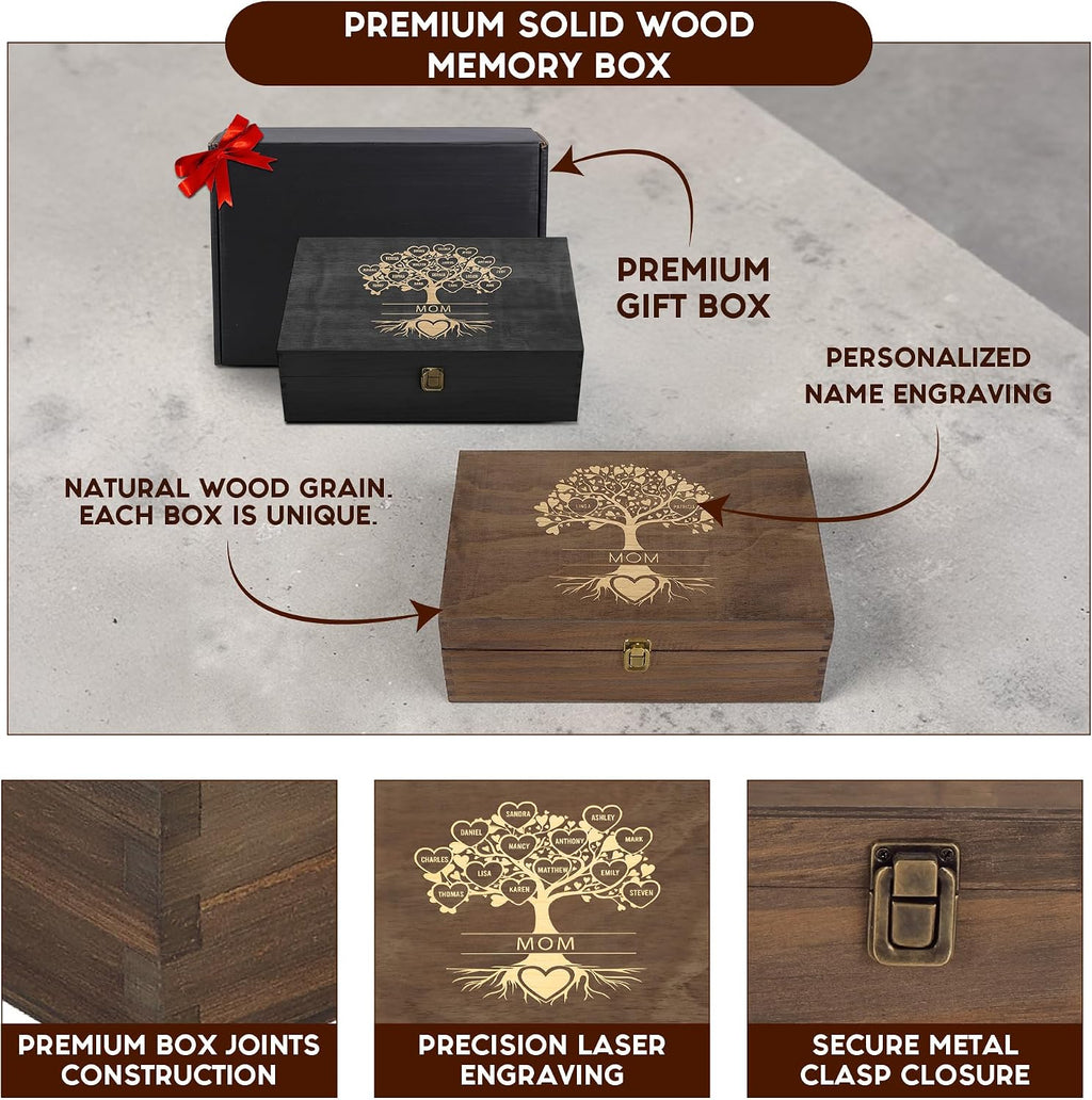 Gift for Mom or Grandma, Personalized Family Tree Memory Box - Mother's Day
