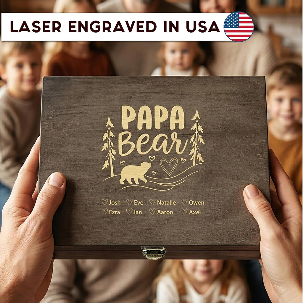 Personalized Gift for Dad or Grandpa, Engraved Wooden Family Memory Box