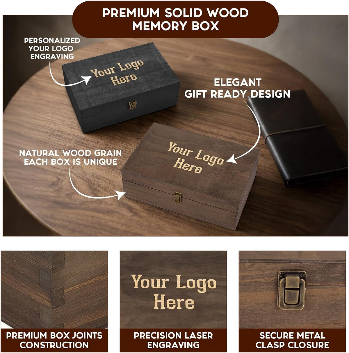 Custom Logo Wooden Keepsake Box, Engraved Memory Chest for Corporate Gifts